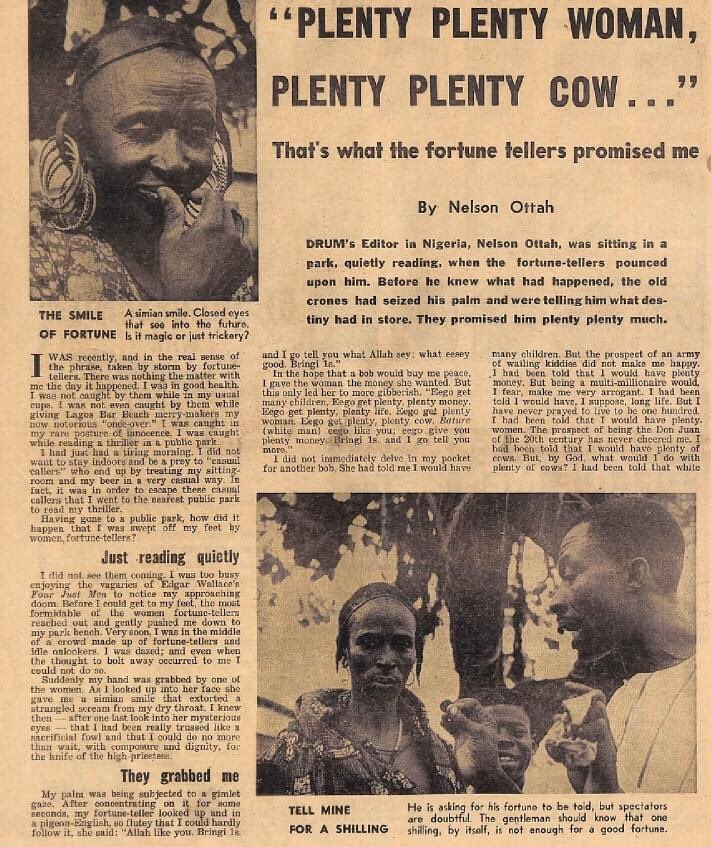 Plenty Plenty Woman. Plenty Plenty Cow: Fortune tellers. DRUM Magazine. April 1961.Source: Private Collection of T.O.M.
