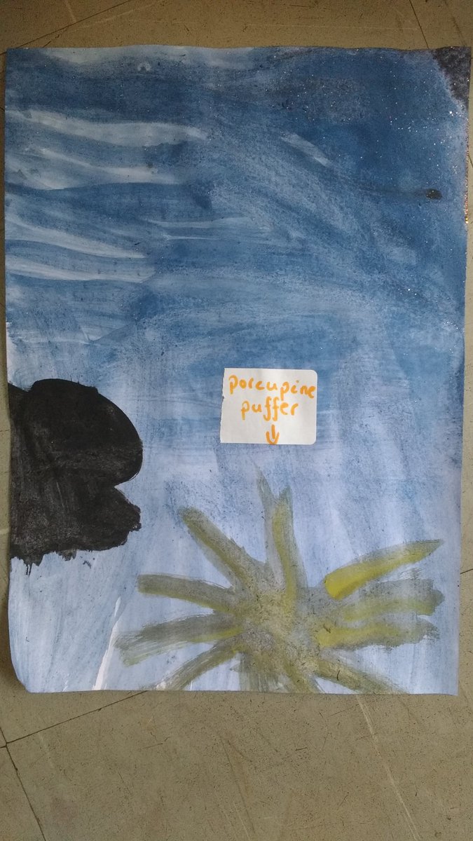 Reuben and Tabitha did some cool paintings of pufferfish and octopus, and Isabel wrote a great poem about "huge whales with massive tails" and "dolphins that click and turtles that kick"