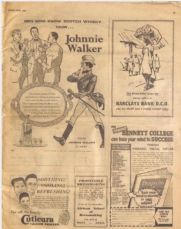 Various adverts from The DRUM, June 1959 edition.