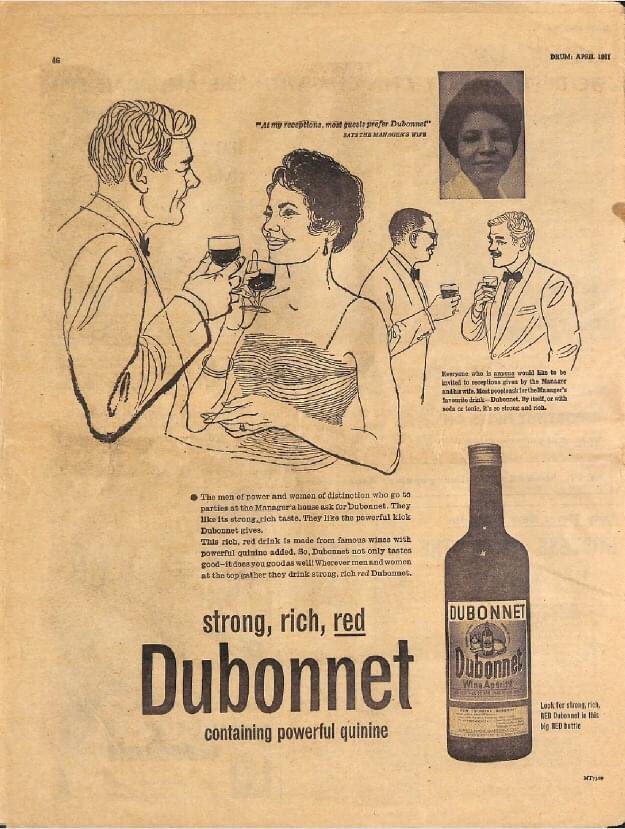 Dubonnet with quinine. DRUM. April 1961.