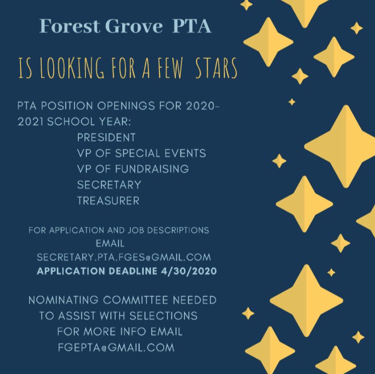 Contact us to find out how you can become part of the PTA Board for the 2020-2021 school year!