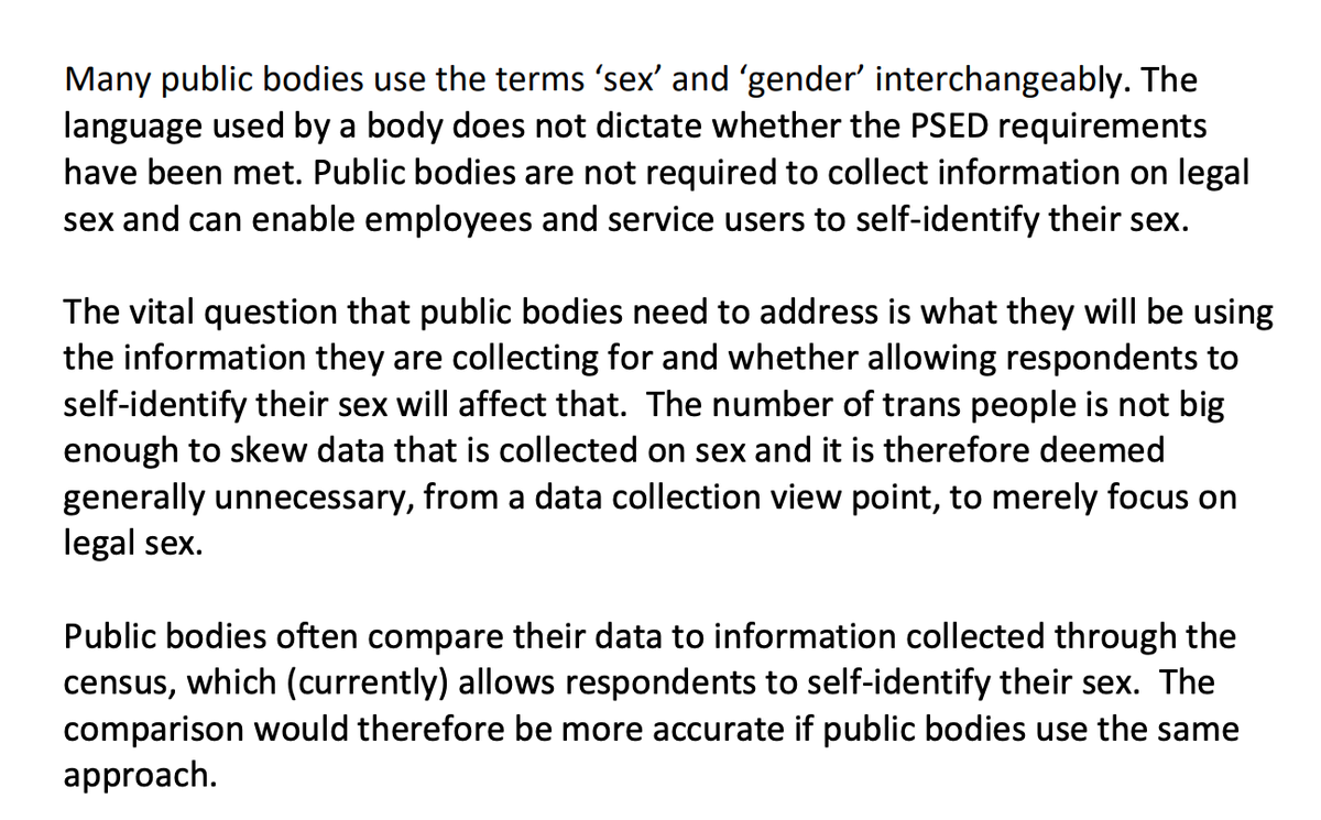 The  @ehrcscotland has submitted a note to the group which downplayed the need for anything other than identity-based data on men and women:  https://www.gov.scot/binaries/content/documents/govscot/publications/minutes/2019/09/sex-and-gender-in-data-working-group-meeting-september-2019/documents/ehrc-submission-on-collecting-and-presenting-data-on-sex-and-gender/ehrc-submission-on-collecting-and-presenting-data-on-sex-and-gender/govscot%3Adocument/EHRC%2Bsubmission%2Bon%2Bcollecting%2Band%2Bpresenting%2Bdata%2Bon%2Bsex%2Band%2Bgender.pdf