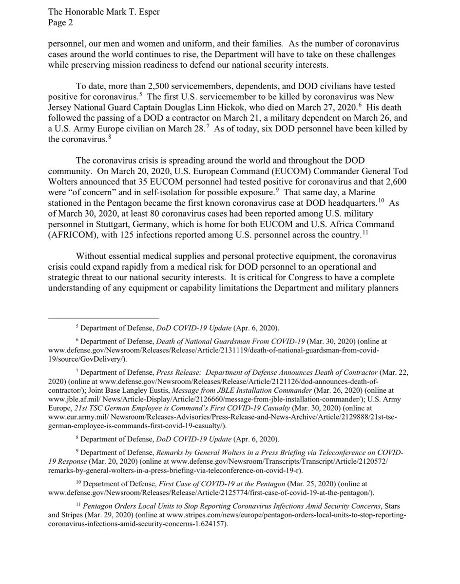 Dear  @EsperDoD  @SECNAV Here’s some unsolicited advice;RESIGN & HIRE A TEAM OF ATTORNEYS - you are all fucked like beyond FUBAR fucked.You were warned yet you decided to throw your oaths away to protect Trump. https://oversight.house.gov/sites/democrats.oversight.house.gov/files/2020-04-07.SFL%20to%20Esper-DOD%20re%20Coronavirus%20%28003%29.pdf