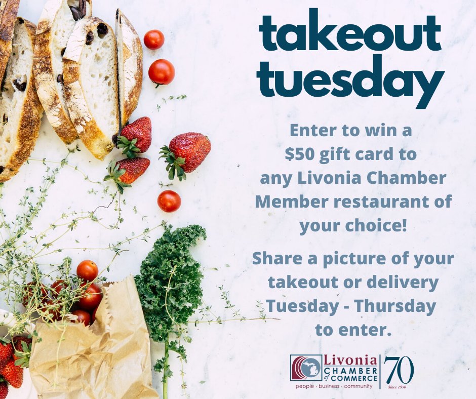 L_WChamber's tweet photo. Enter our Takeout Tuesday contest - entries accepted through this Thursday evening! Share a picture of your takeout or delivery from a local restaurant with us to enter! #lovelivonia #livoniapride #livoniabusiness https://t.co/dYAXHQWrXP