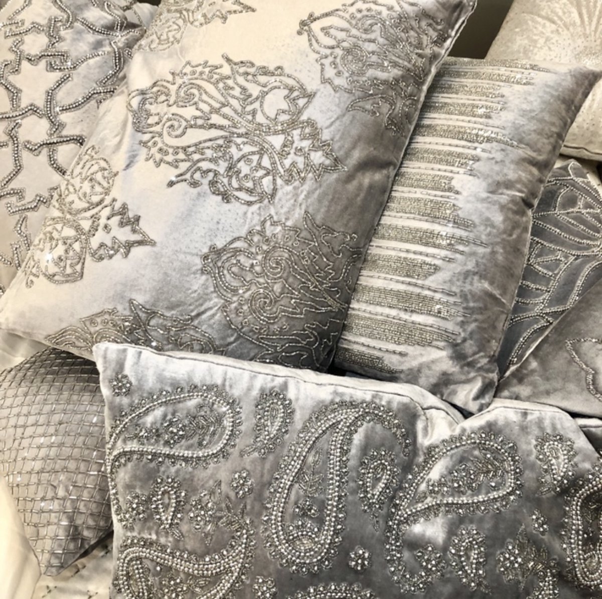 silver beaded cushion