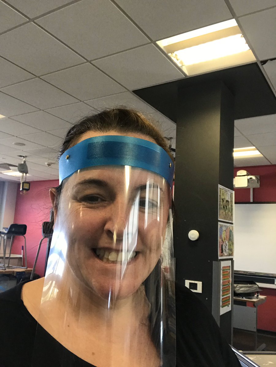 HeadteacherDcc's tweet photo. Following on from our donations of protective eyewear and gloves our very own Mrs Arkinstall (Head of Technology)has been busy making protective visors that will be distributed to frontline health workers by the Denton Medical Practice. #DCC #DCCCommunity #DCCTechnology https://t.co/DuV2F3HQdp