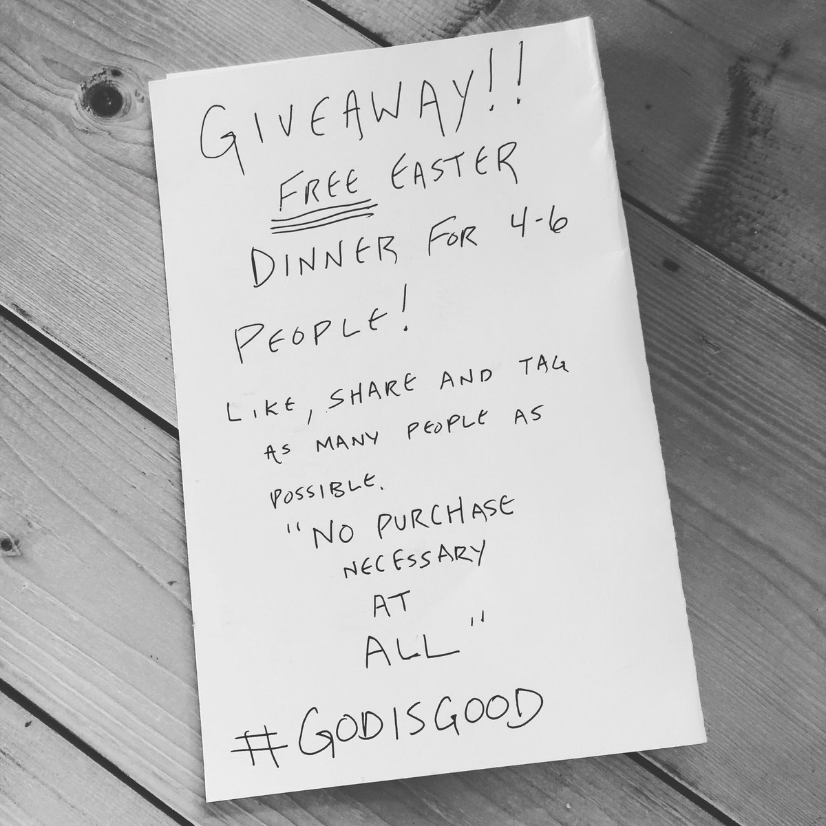 KlemmsSmokeHaus's tweet photo. Easter Dinner Giveaway! Follow the rules on the sheet of paper, feeling blessed, who knows how many we will Giveaway! Winner announced Thursday! God is Good!! https://t.co/wRjW19Nrbj