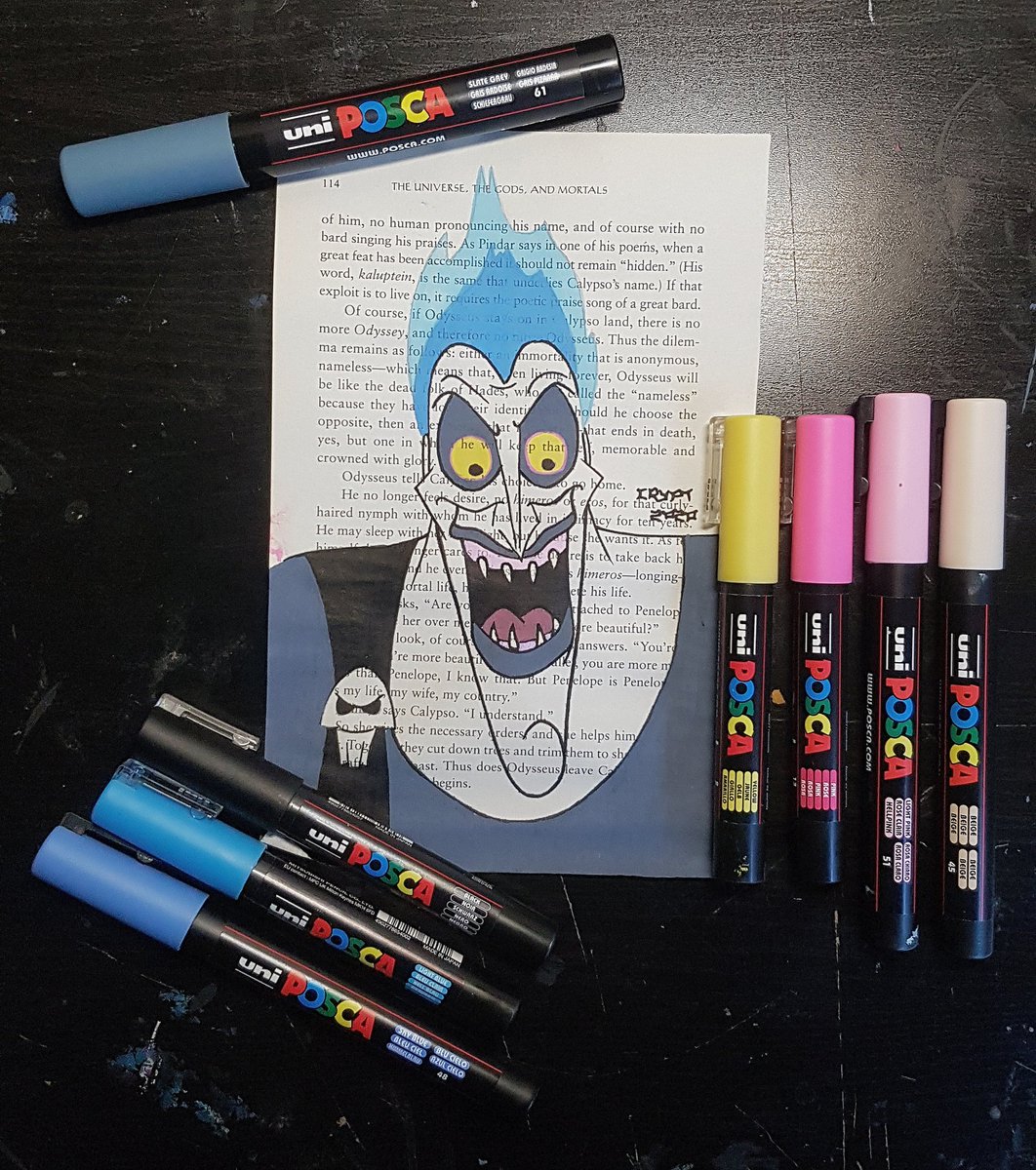 name's hades, lord of the dead. how ya doin'?posca markers on a page of a book about greek mythology. i think i've made 5 of these so far