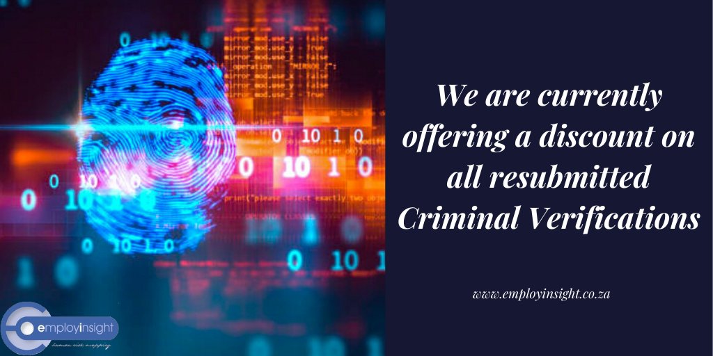 If you had previously done criminal verifications via any intermediary or supplier, EmployInsight can now assist you to update your records seamlessly to the latest status. For more information and the consent form, email us at info@employinsight.co.za.