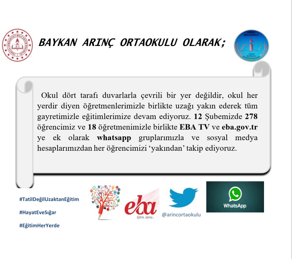 Uzaktan egitim yakından takip #EvdeKalSiirt <a href="/mem_siirt/">Siirt İl Millî Eğitim Müdürlüğü</a> <a href="/BaykanKmk/">Baykan Kaymakamlığı</a> @baykan_mem <a href="/ziyaselcuk/">Ziya Selçuk</a> <a href="/SiirtValiligi/">Siirt Valiliği</a>