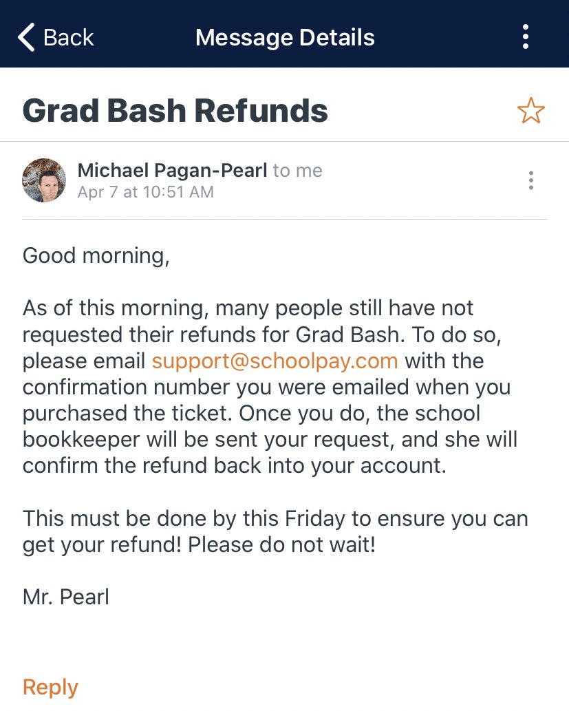 otclass2020's tweet photo. Go request your refund for GradBash!! Instructions are on Canvas!! https://t.co/IUG0lhAHOr
