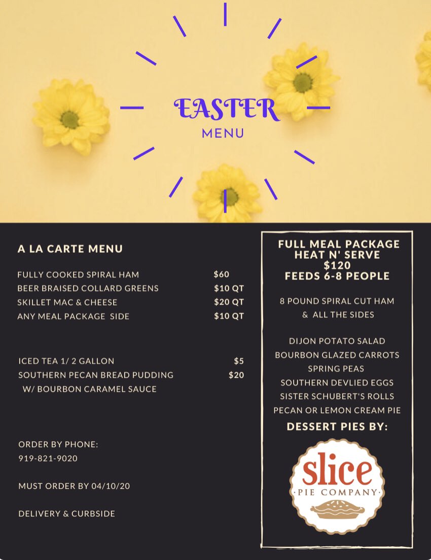 SlicePieCompany's tweet photo. We are incredibly honored to team up with @RockfordRaleigh to offer a EASTER HEAT N' SERVE FAMILY MEAL PACKAGE! Lemon Cream Pie or Pecan Pie for your Easter dessert?! And sign me up NOW for Chef Scott Phillips BEER BRAISED collard greens! 🤯💞~The Pie Lady https://t.co/TM3jSPPlmz