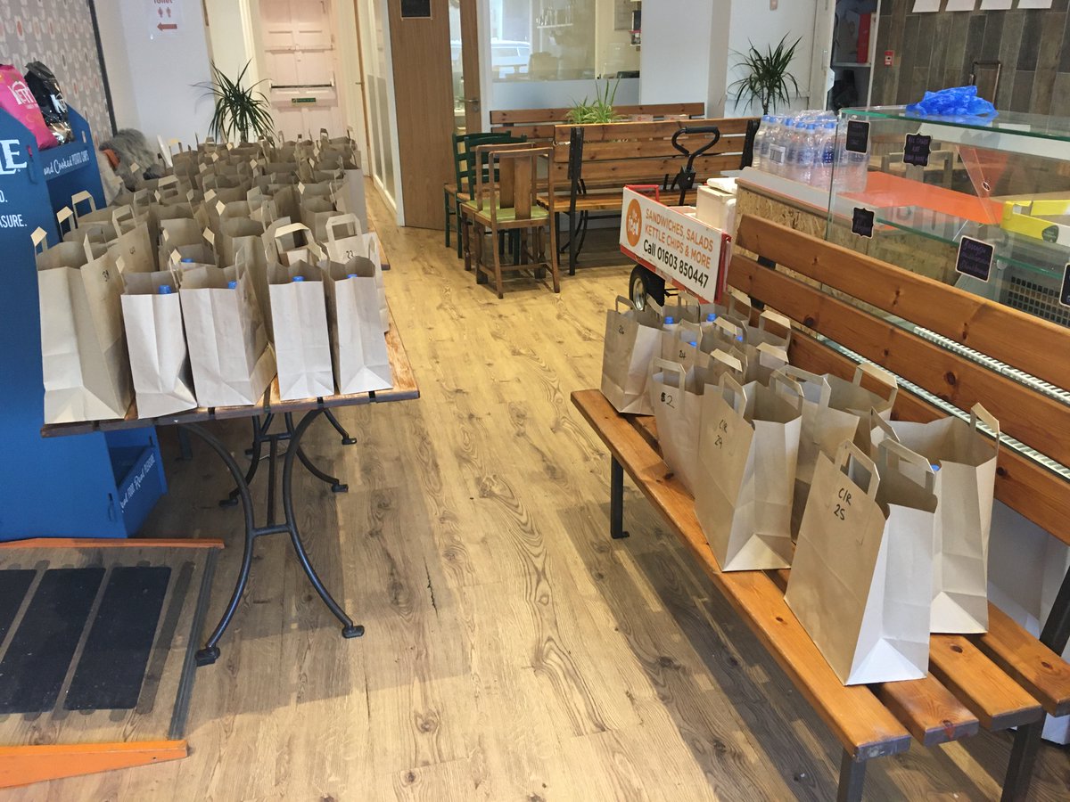 TheFeedNorwich's tweet photo. It's been a strange but busy couple of weeks at The Feed. Making sandwiches, cakes, pasties, pies and scones to put in our food parcels. We are delivering almost 50 everyday, 7 days a week, to some of Norwich's most vulnerable people in emergency accommodation. #togetherwecan https://t.co/z26VCkvrbD