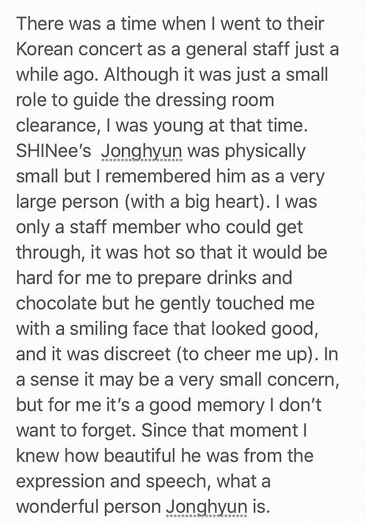 other people's experiences about how kind jonghyun is