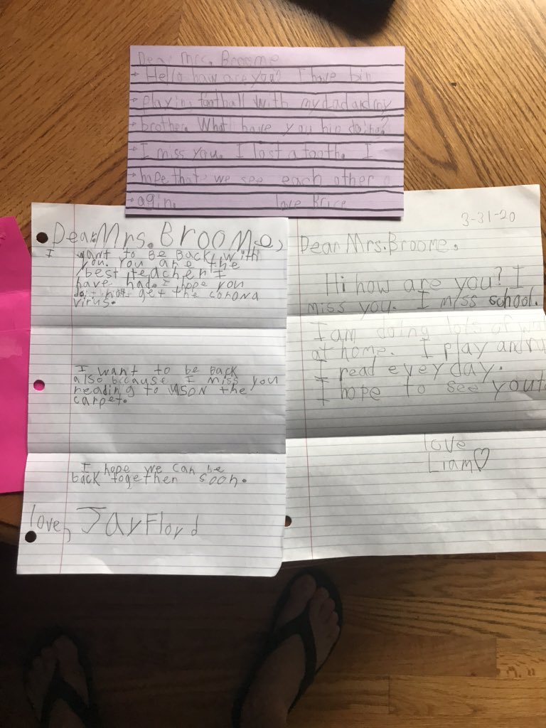 Letters from my students tells learning continues, one says  “I am doing lots of work” another tells “I lost a tooth” and finally one tells me “I hope you do not get the corona virus.”  Miss my sweet students, but I’m reassured they are going to be just fine. ❤️ #ATribeBegins