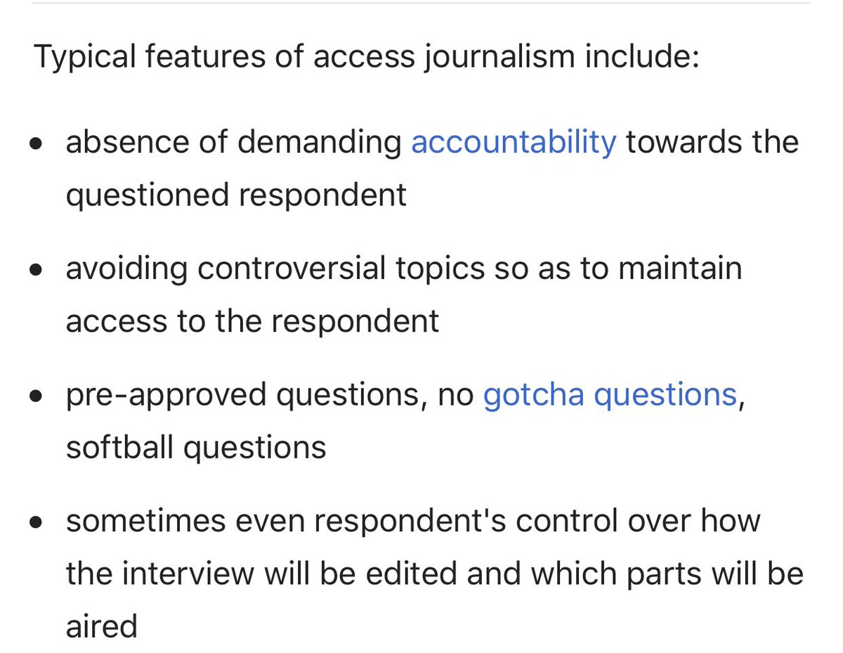 1. We see far too much access journalism in Mississippi. Traditionally, what most has been here. The state still suffers from it in notable ways, which has really come out during  #covid_19 coverage here. BTW, emailing questions in advance is one form:  https://en.wikipedia.org/wiki/Access_journalism  https://twitter.com/adamdavidson/status/1247515133347270657