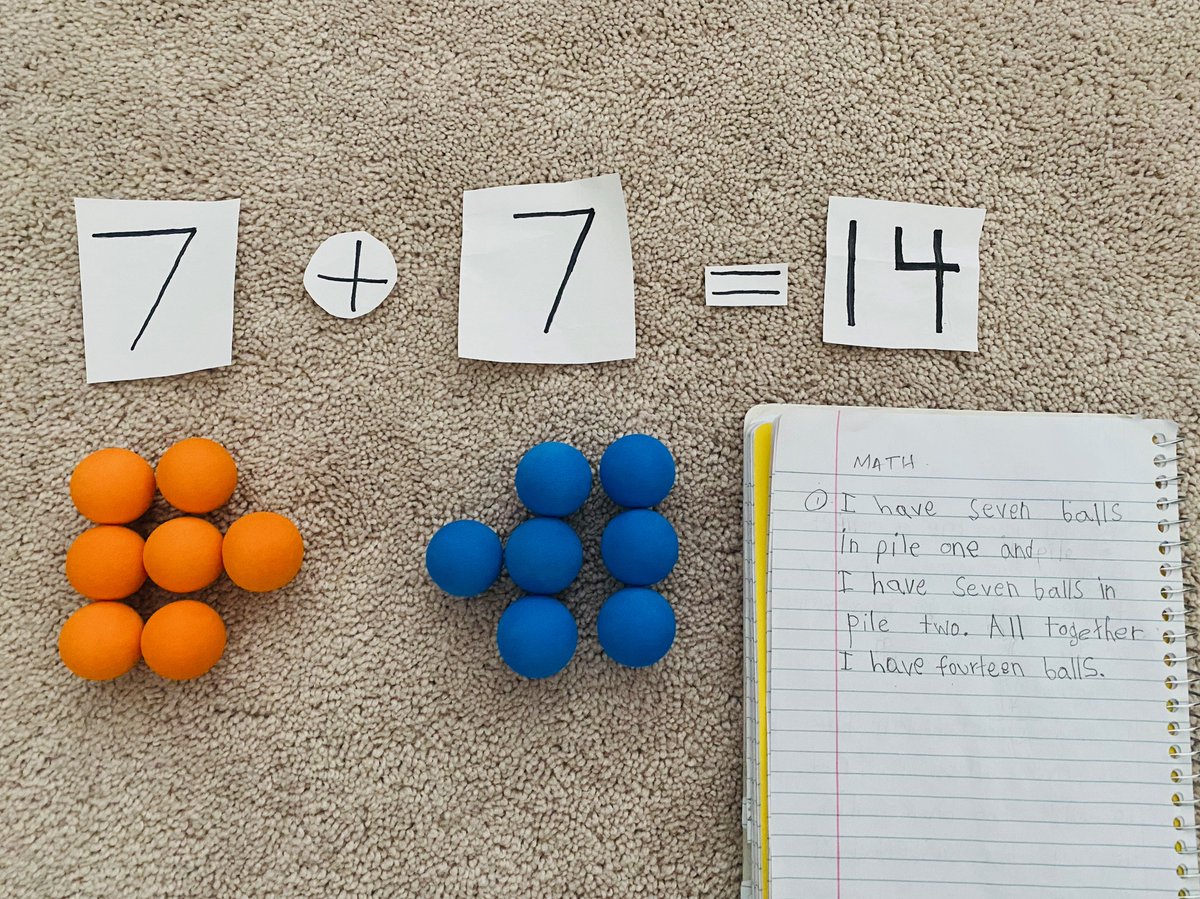 MissBraida's tweet photo. ...and some more very impressive math work. I love to see all of the different manipulatives you can find at home to create number sentences. Math is all around us! #mathisallaroundus #grade2mathematicians #homelearning @HaltonDSB @DesmondHDSB https://t.co/KIyZO93jjt