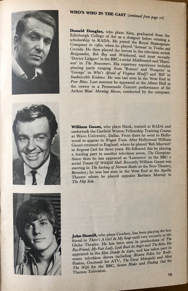 Who do you recognise from 1969's  #TheBoysInTheBand? I've seen  #WilliamGaunt in so many plays at  @NationalTheatre  @TheRSC  @oldvictheatre & elsewhere over the years.Incredible to see then-debutant playwright  #MartCrowley's v young & v moody headshot too.  #DudleysProgrammes