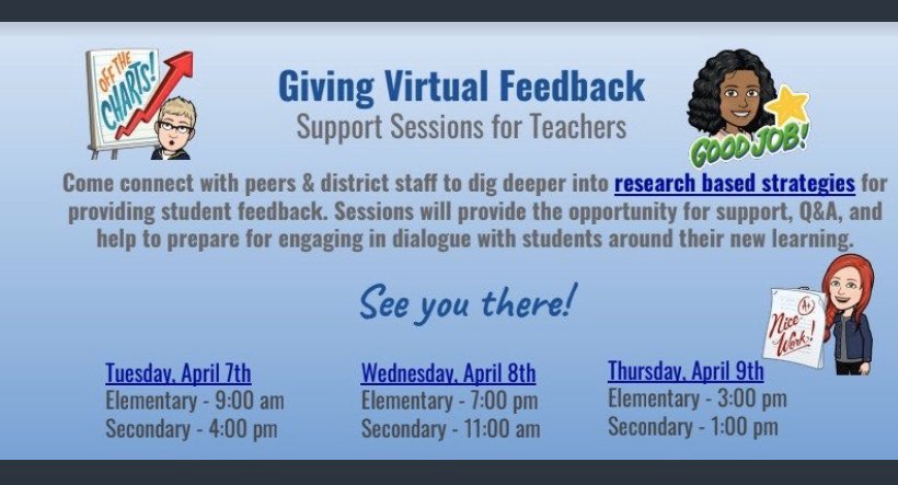 JCPS Teachers~ if you missed this morning’s session, we hope you can join us for Wednesday or Thursday’s session to discuss strategies for providing student feedback. 😀