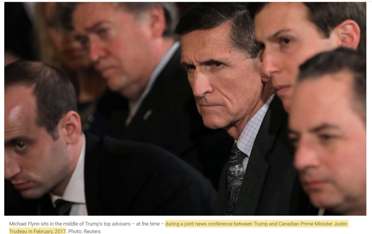 9) February 13, 2017.  #PresidentTrump and  #PrimeMinister  #Trudeau hold joint press conference at WH. Flynn has front row seat. Why you look so mad,  #Flem? Time's up, dude! Video 