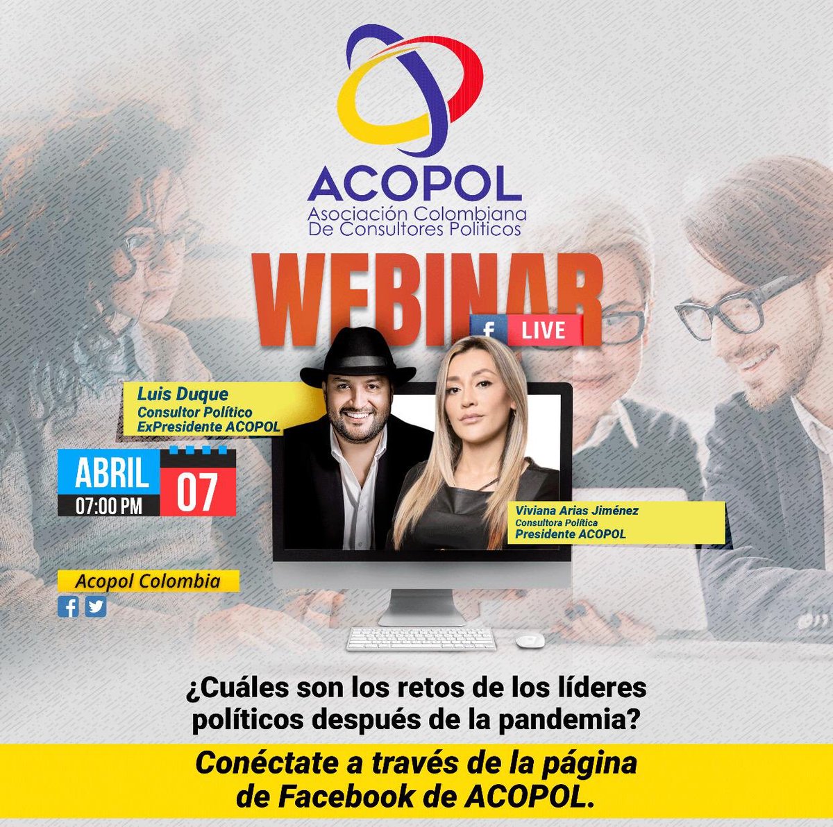LuisDQ_'s tweet photo. Seguimos esta semana de charlas digitales hoy con @AcopolColombia. Hoy estaré como opinador asistente de nuestra presidenta @viviariasj sobre lo que viene “pasado mañana”... #GUERREANDO https://t.co/L0OGz1JyVc