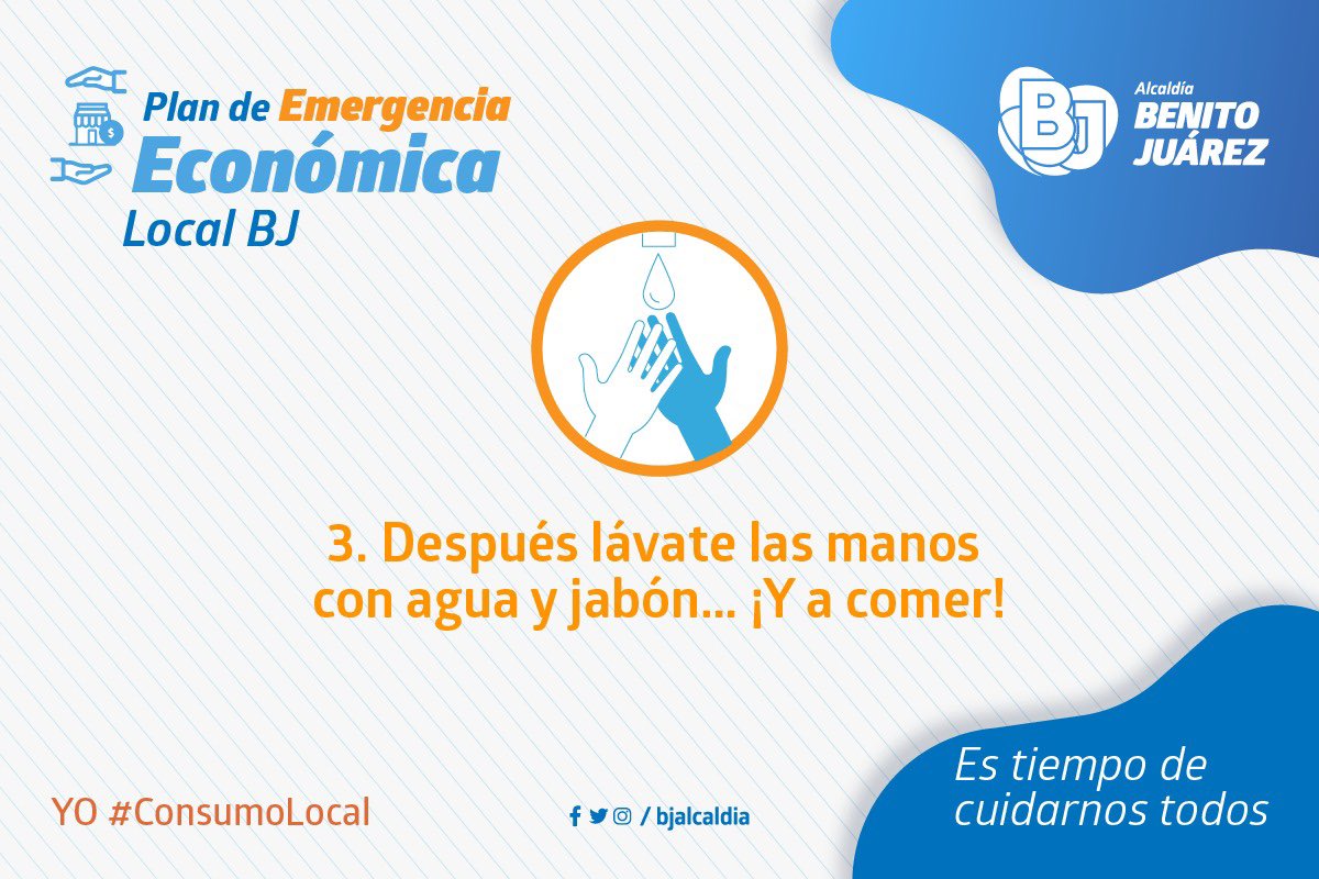 BJAlcaldia's tweet photo. Apoyemos a los pequeños negocios de la Alcaldía y seamos parte del YO #ComsumoLocal.
📍Consulta el #MapaDigitalBJ: https://t.co/m234LD9342
Si tienes que ir a recoger la comida recuerda guardar distancia y lavarte las manos al regresar a casa.
🚶🏻♂️....1.5m....🚶🏻♂️ https://t.co/dhmMTgaBYz