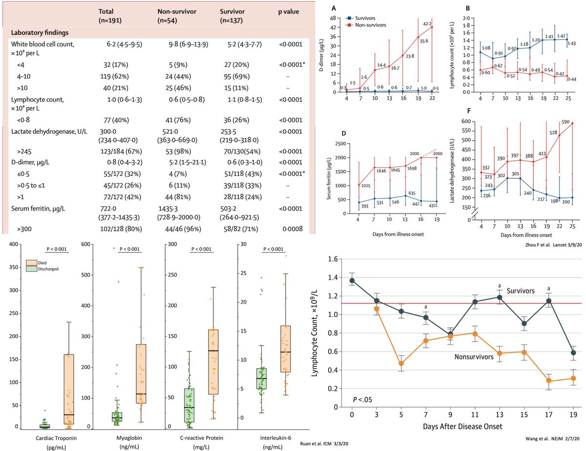 some patients present with, or develop, high levels of inflammatory markers & associated labs (e.g. CRP, ferritin, D-dimer, and LDH). many studies predict that these patients will fare poorly. and indeed, despite high-quality supportive care, these patients will often die.(2/5)