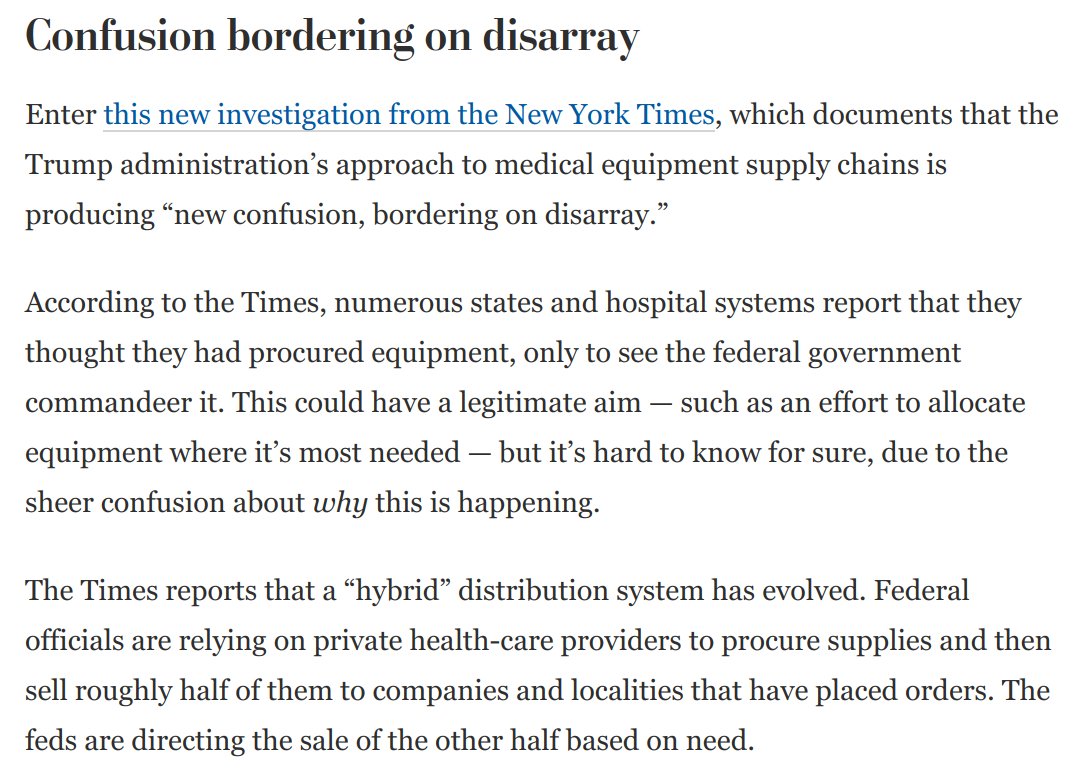 By the way:Much of what these hospitals are reporting about equipment shortages is Trump's fault.As NYT reports, the supply chains are beset by "confusion bordering on disarray."And  @GovPritzker bluntly says states must now "bid against each other." https://www.washingtonpost.com/opinions/2020/04/07/trumps-latest-depraved-display-could-lead-more-deaths/