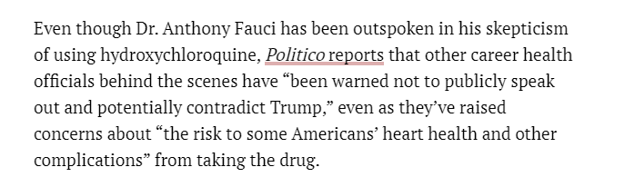 GET THIS. Read what just came out. NOW, he's instructing officials to NOT BE STRAIGHT WITH US regarding his "favorite unproven drug". He is a DICTATOR. Don't tell people what to say in a DEMOCRACY! Is the GOP NUTS? https://www.rawstory.com/2020/04/career-health-officials-warned-not-to-contradict-trump-on-his-favorite-unproven-covid-19-drug-report/