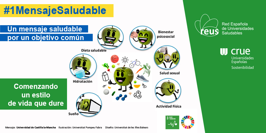 unisaludables's tweet photo. En el #DíaMundialDeLaSalud #1MensajeSaludable te anima a comenzar un estilo de vida saludable que dure para siempre. Cuida las facetas que te mostramos en la imagen. #Cuídate y #Cuídales. Además, hoy más que nunca, gracias a los/as profesionales de la salud. @uclm_es 🏡👨‍⚕️👩‍⚕️ https://t.co/6uOcwL1IJH