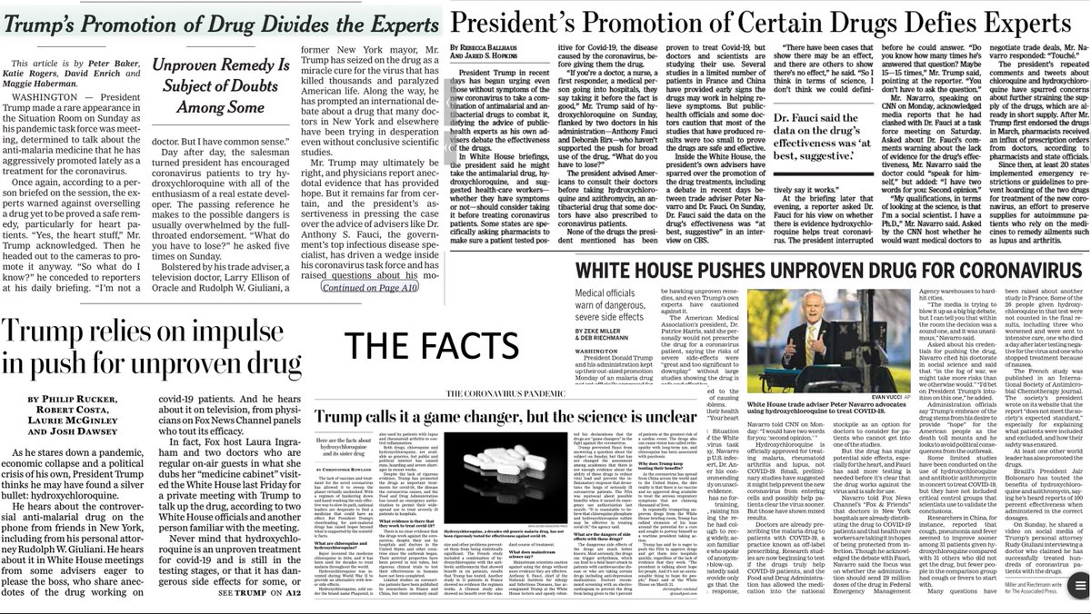 Eric Topol (@erictopol) on Twitter photo Every major US newspaper today lays it out.
When the evidence base counters the <a href="/POTUS/">President Donald J. Trump</a> base Every major US newspaper today lays it out.
When the evidence base counters the <a href="/POTUS/">President Donald J. Trump</a> base