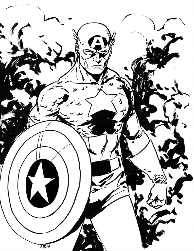 Капитан Америка в черно белом комиксе