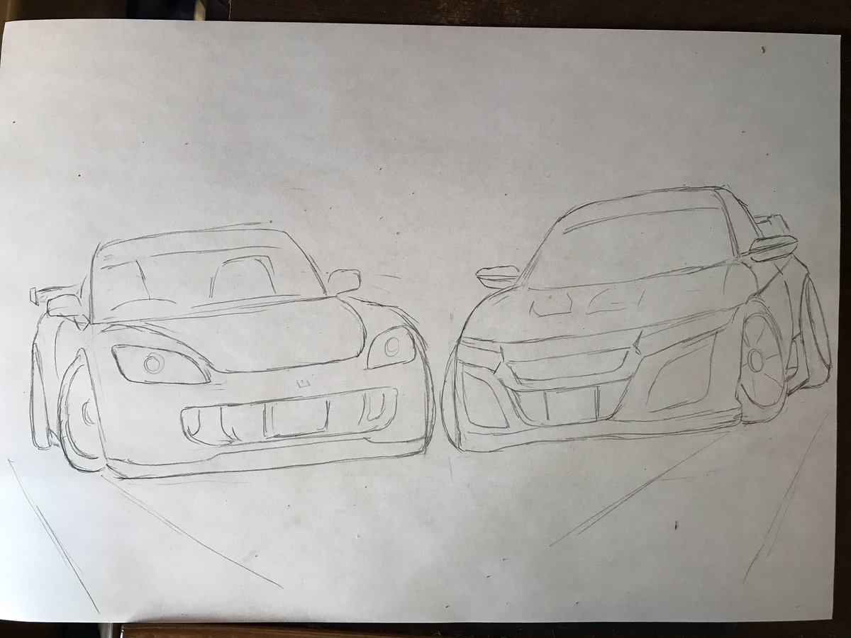 ラフから下書きに入るまでに、S660は形ほとんどそのままなのにS2000はかなり形変わってて慣れの差が出ている。 