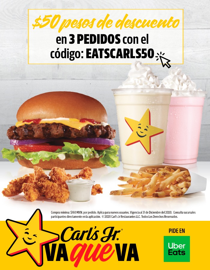 Cazaofertas On Twitter Codigo De Cupon Uber Eats De 50 Pesos De Descuento En Tus Primeros 3 Pedidos En Carls Jr Https T Co Jysow88cdt Oferta Promocion Mexico Ofertas Promociones Descuentos Cazaofertas Https T Co Sb5gu1m96c
