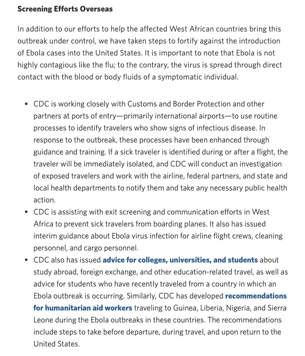 And the White House took steps to ensure that hospitals were well-versed on what to do if they encountered possible Ebola cases, highlighting the importance of keeping infected people isolated.