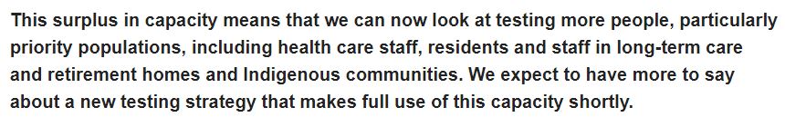 NEW: Ontario now has the lab capacity to run 13,000 tests/day but  #COVID19 assessment centres are only submitting 3,500 tests/day, says spokesperson for Health Minister Christine Elliott in an email to me. Also says this surplus "means that we can now look at testing more people"