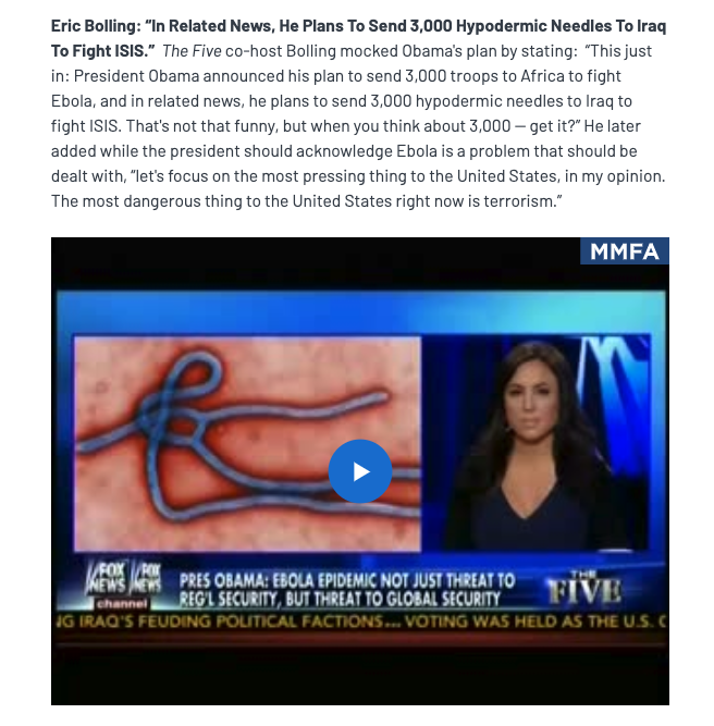 Naturally, conservative media responded to this by mocking the Obama administration for taking the outbreak so seriously.  https://www.mediamatters.org/sean-hannity/conservatives-find-way-attack-obama-fighting-ebola