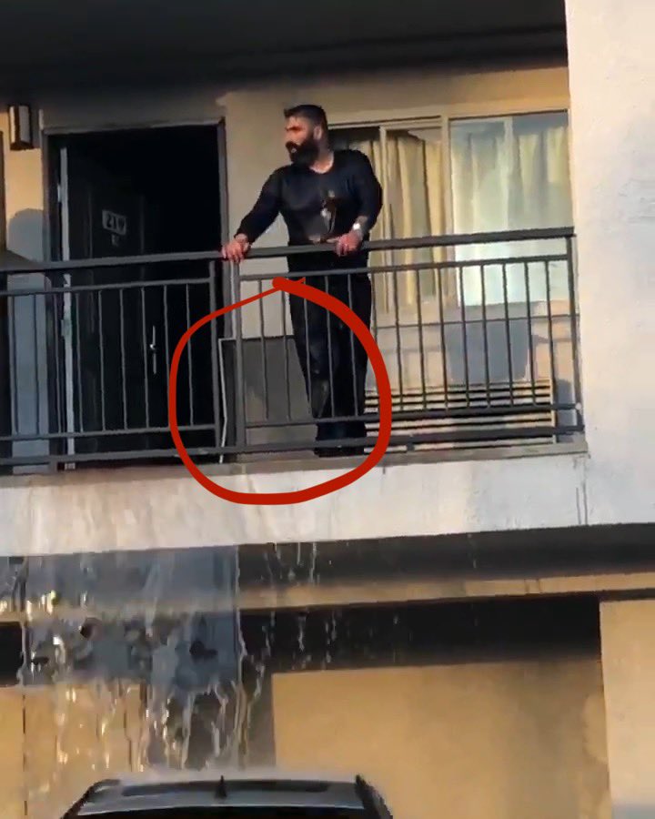 Introducing our culprit. What was this soaking wet man doing that caused this massive flood. Also, why is the screen for the window taken down if the door is already wide open? Was he initially trapped in there and going through the window was his escape plan?