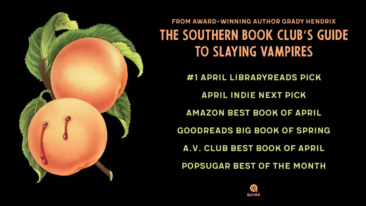 Instead of *just* posting this graphic over and over again, I'll try to convince you to buy this book by telling you the 10 things that THE SOUTHERN BOOK CLUB'S GUIDE TO SLAYING VAMPIRES by  @grady_hendrix gets right.