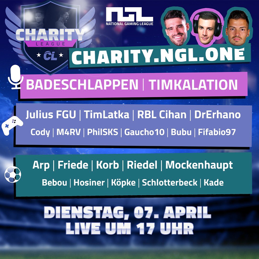 Charity League mit <a href="/BadeschlappenLP/">Lukas</a> und @Da_Butenko sowie vielen weiteren Fußballprofis und eSportlern 🎮 Live auf twitch.tv/BadeschlappenLP 🎥#FCN #FCNeSports