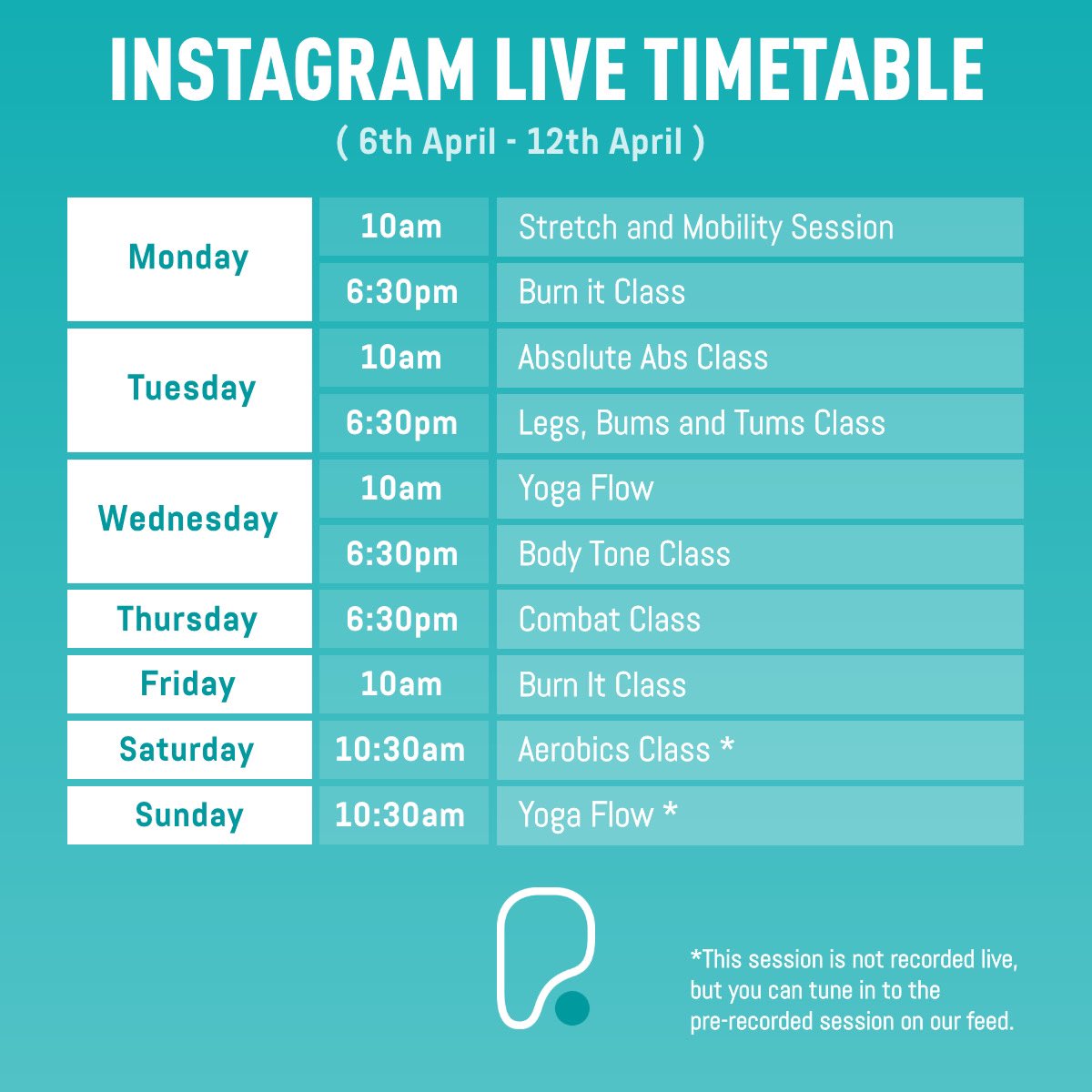 No gym, no problem. We’ll bring the workouts to you!

We’re running daily live classes over on our Instagram so you can still workout in the comfort of your own home.

We also post the classes onto our Instagram and Facebook feed within 24 hours so you can follow along anytime.