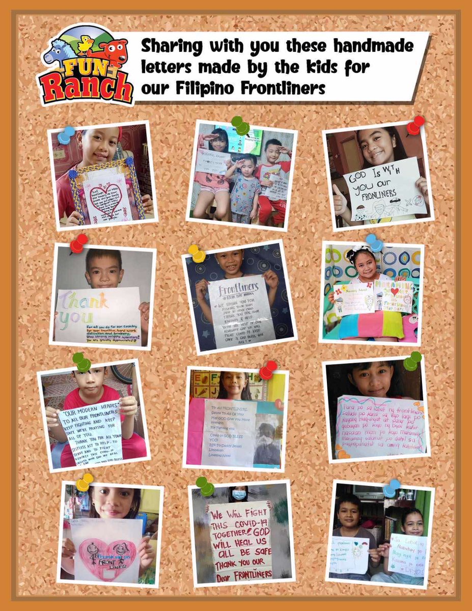 funranch's tweet photo. Thoughtful Tuesday! 🌟🙏🏼❤️

Sharing with you these handmade letters made by the kids for our frontliners. We made sure these heartfelt works reached the hearts of the amazing frontliners from RITM &amp; Asian Hospital! 

We are all proud of you! 👏🏼 https://t.co/fRv7wUmZii