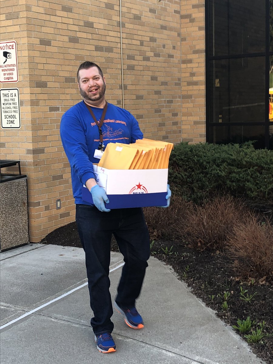 KearyPender's tweet photo. Student materials are organized and ready for home delivery today! Thank you to our transportation department and volunteers #pystrong https://t.co/7nGukdgzpE