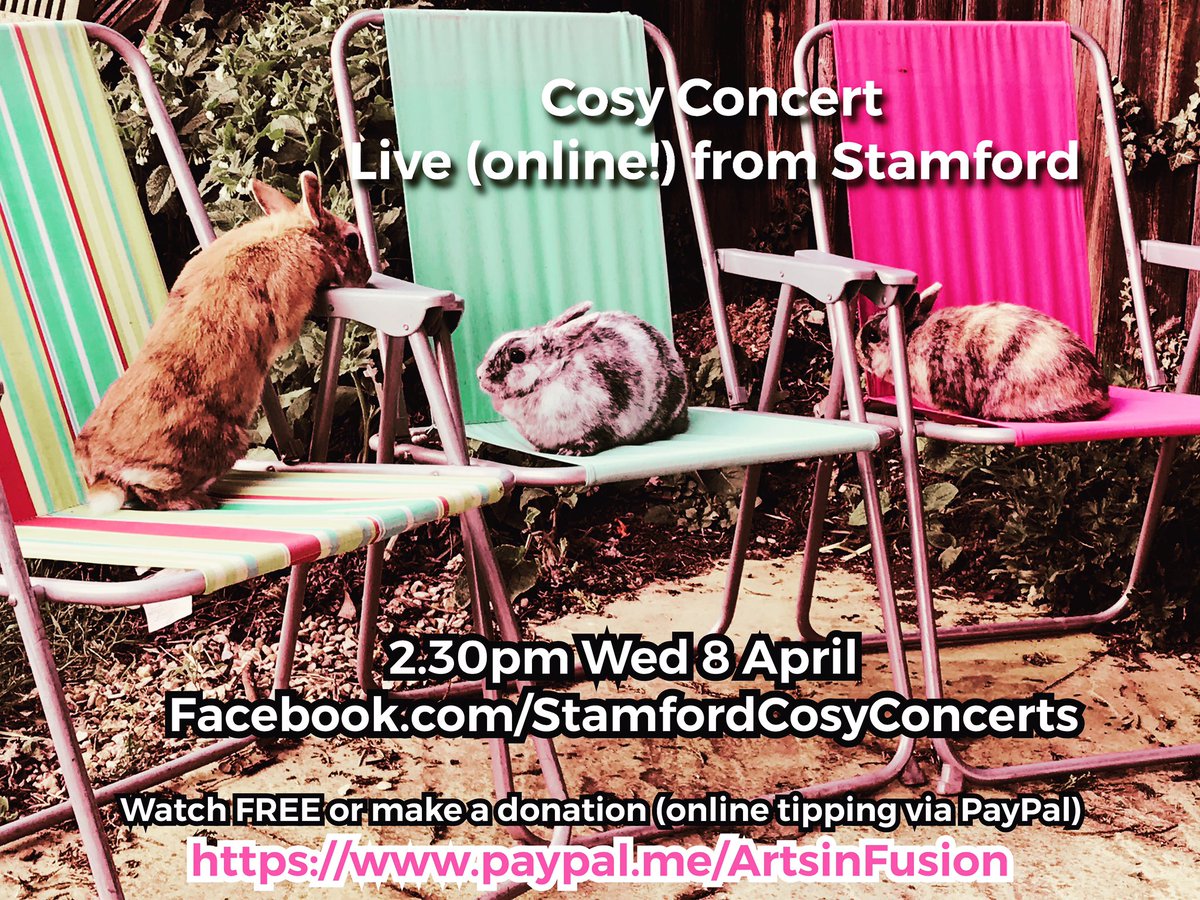 CosyConcerts's tweet photo. Tomorrow 2.30pm live from my garden! Harp music and some children’s songs and lots of bunnies! (These three superstars, to be precise!) Ellie Turner @eleanorstrings on harp, concert is 25 mins long and for babies and preschoolers. Please share RT etc. https://t.co/AHNuOmTcb0