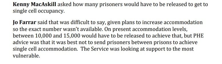 *over 10,000 releases required to enable every prisoner not to have to share a cell under current arrangementsin response to question from Kenny MacAskill