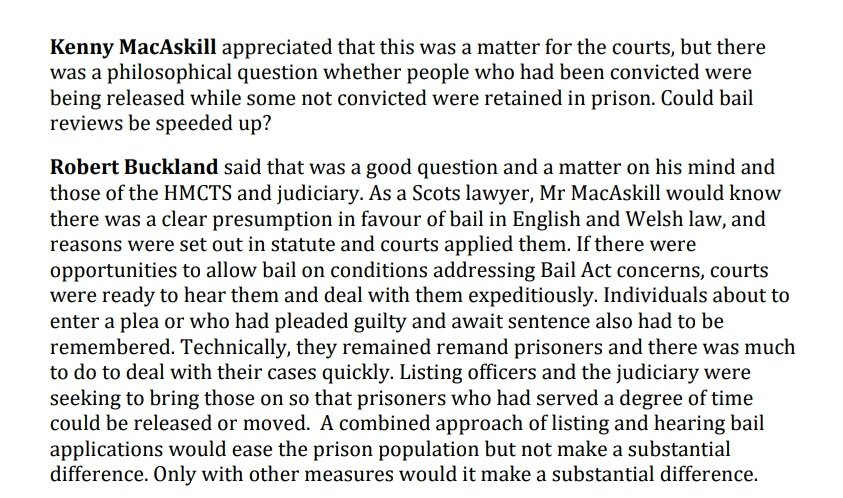 On remand prisoners Courts and listing officers ready to hear applications for bail and deal with sentencing expeditiouslyin response to a question from Kenny MacAskill