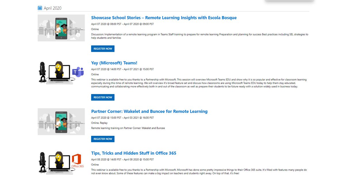 NEW! We've added all #MicrosoftEDU webinars into one awesome site 🌎 Bookmark this link and check regularly 🔖  Includes:

✅ #MicrosoftTeams
✅ #RemoteLearning with <a href="/MicrosoftEDU/">Microsoft Education</a> 
✅ <a href="/LeslieFisher/">Leslie Fisher</a> webinars
✅ lots more

👉 microsoft.com/en-us/educatio…

#edtech #MIEExpert
