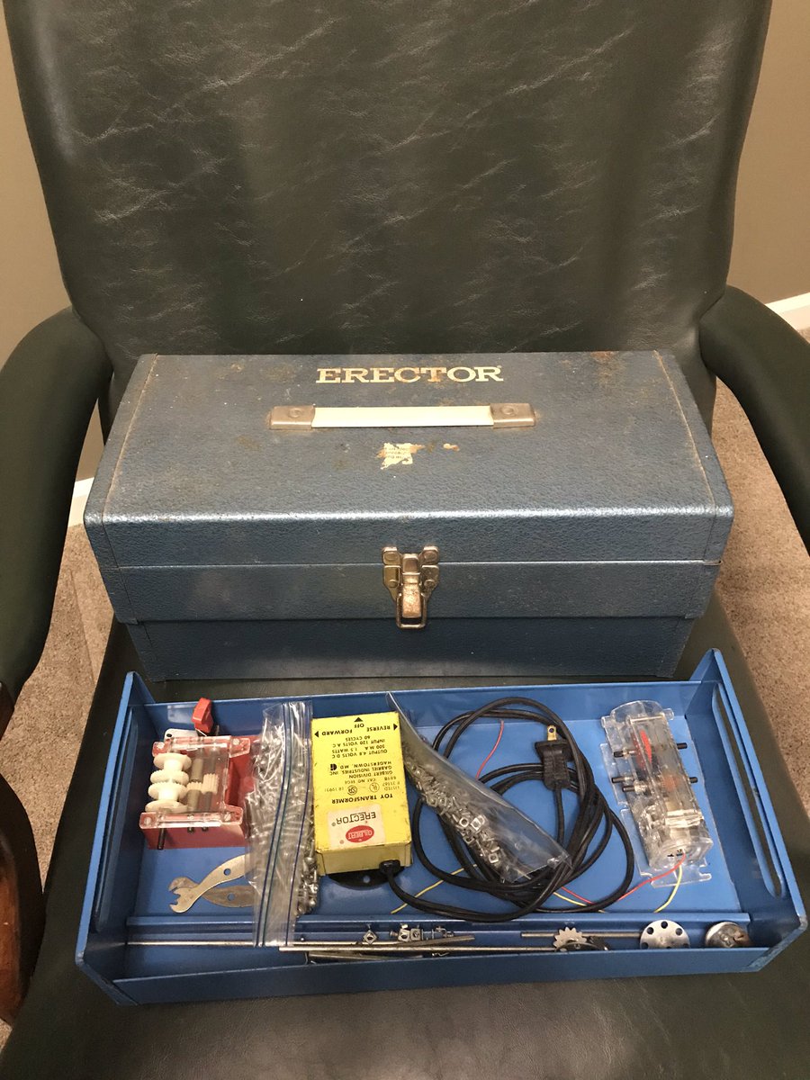 AllynArendsen's tweet photo. Sorting some items that have been in storage a while. This was a great toy. #erectorset Hours of fun.Not pristine but definitely played with. Maybe the kids were a bit hard on them That last photo looks like the results of an elementary school strong man competition. #memories https://t.co/GAPDsJb2vq
