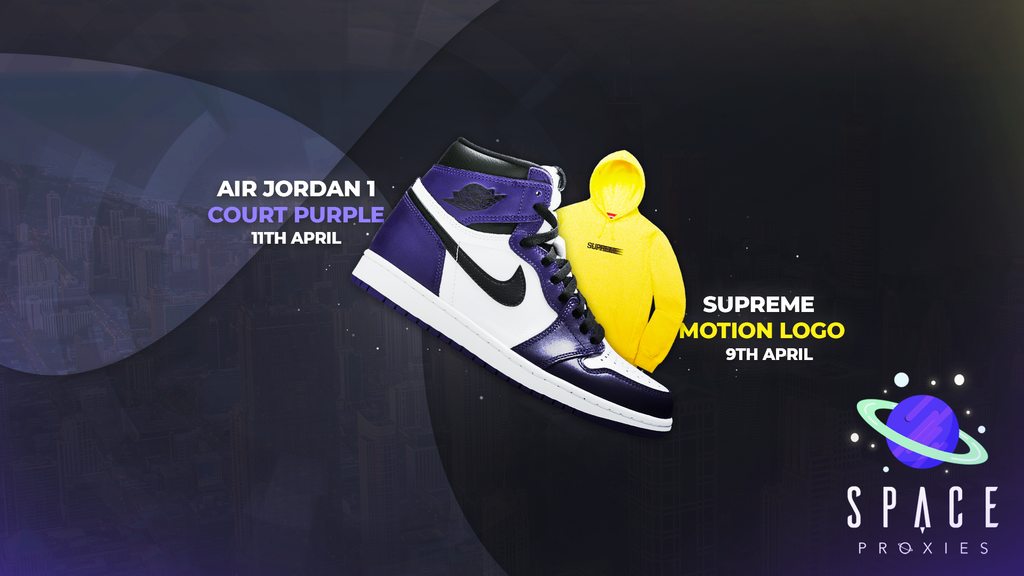 SpaceProxies's tweet image. Supreme Motion Logo Hoodie and Jordan 1 Court Purple Proxy Plans Now Available:

US/EU ISP: spaceproxies.com

Giveaway 🎁:
- Follow ✅
- RT this tweet ♻️
- Tag a friend 👫

3 Winners will receive a Free Proxy Plan for this Saturday's release. Good luck!