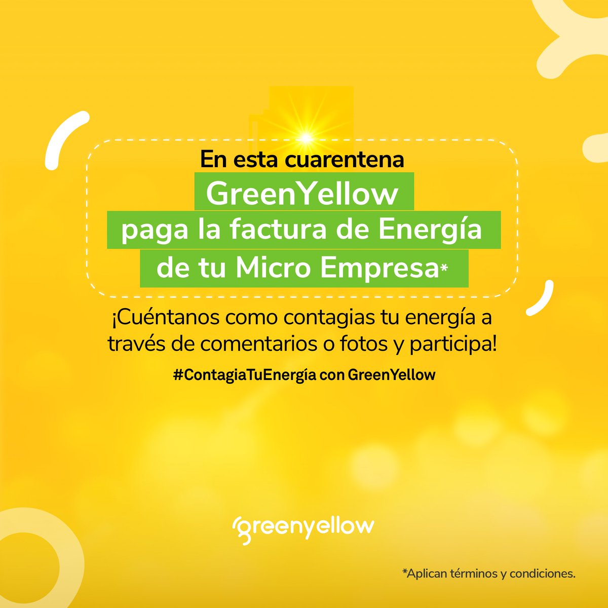 ¿Quieres que pagamos la factura de energía de tu empresa? Cuéntanos cómo contagias tu energía positiva en esta cuarentena con el hashtag #ContagiaTuEnergía con <a href="/GreenyellowCo/">GreenyellowCo</a>. Conoce los términos y condiciones aquí greenyellow.co/paga-factura-m…